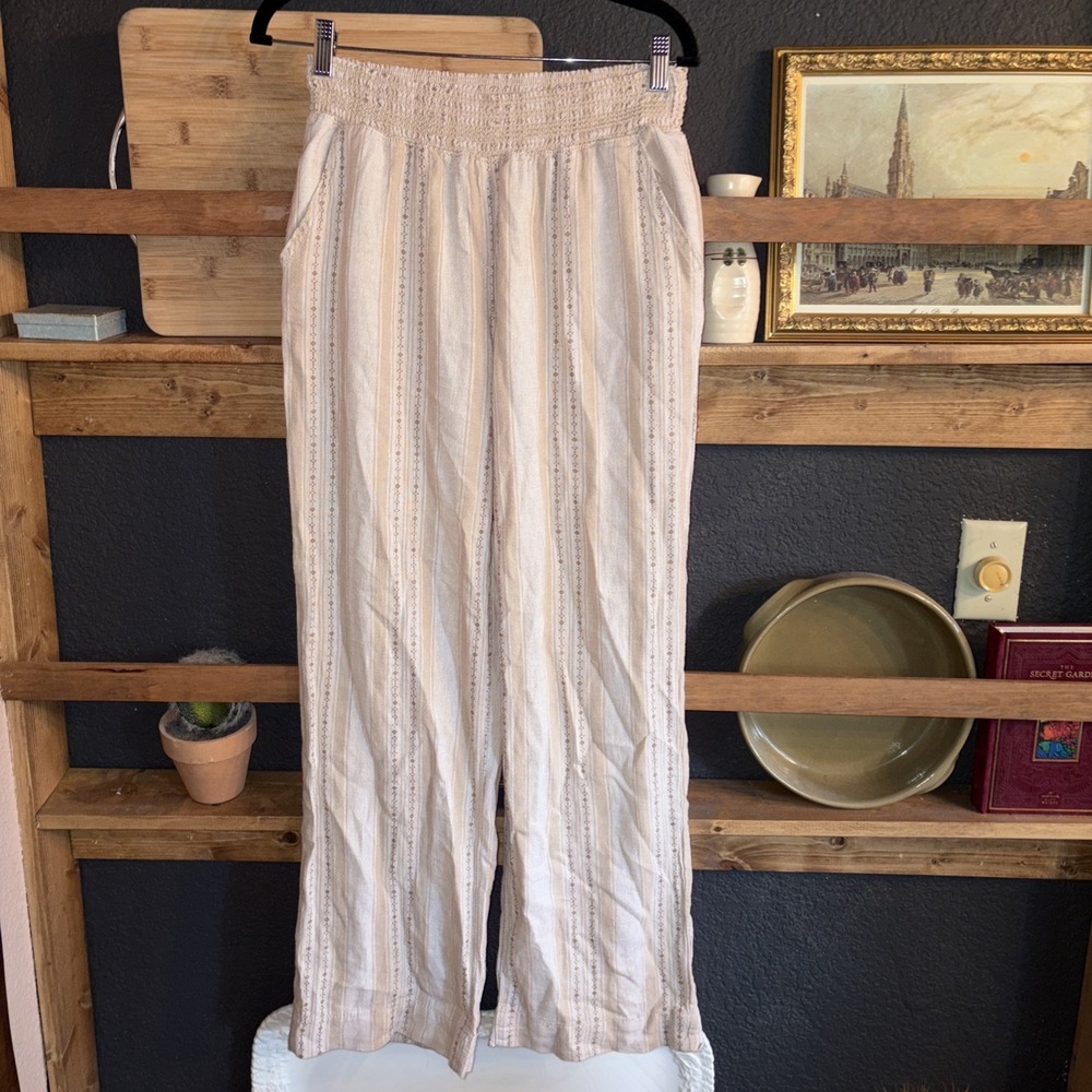Briggs Coastal Stripe Smocked Waist Pockets Pull On Resort Wear Pants Women's S